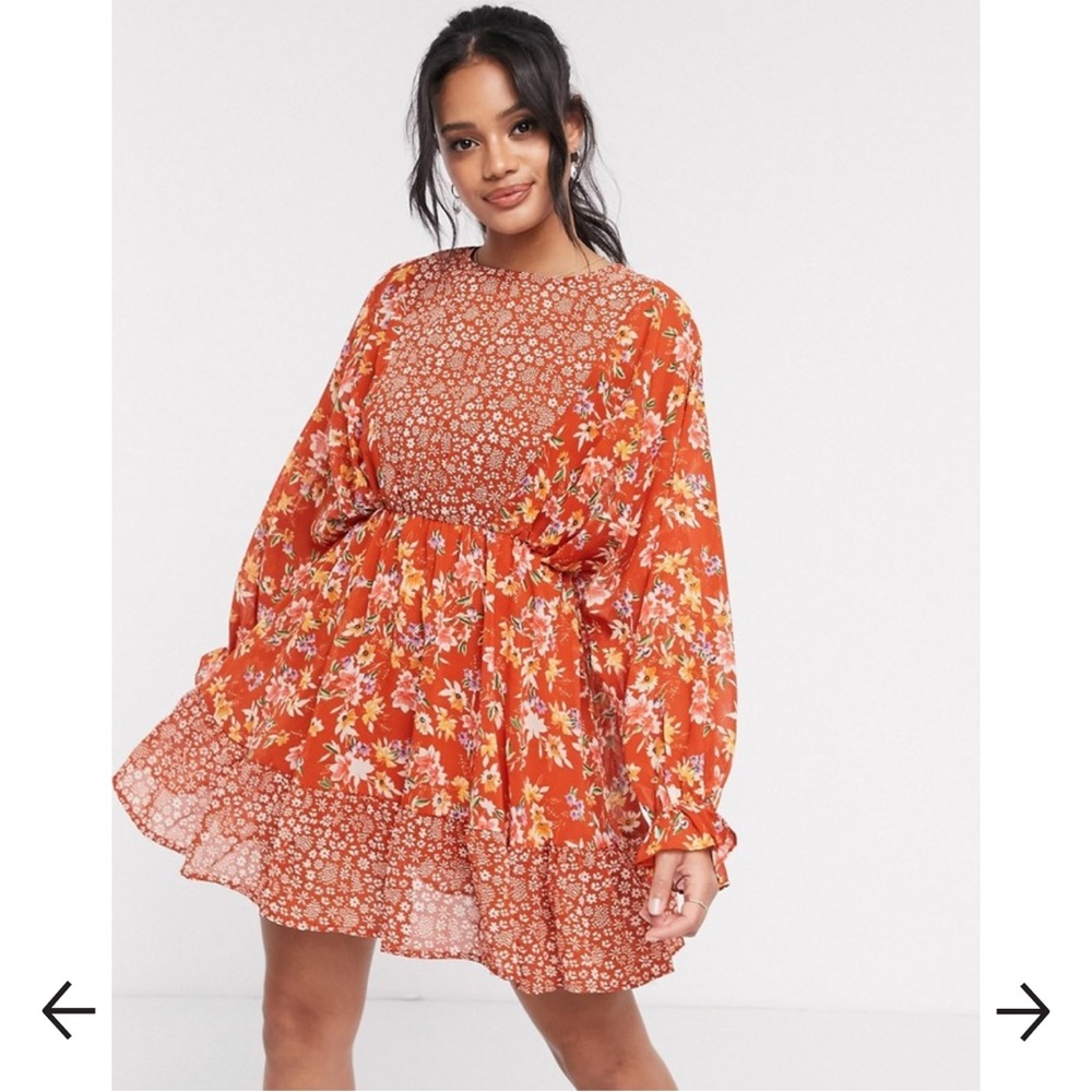 ASOS DESIGN mixed floral print mini skater dress with fluted cuffs